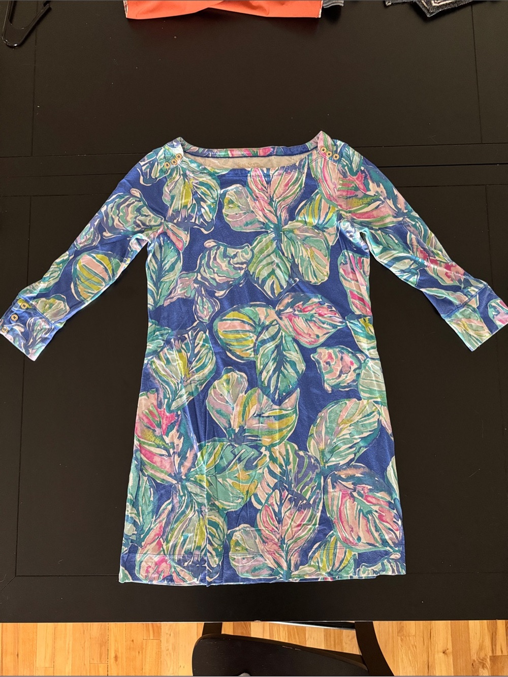 Lilly Pulitzer Blue Tropical Leaf 3/4 Sleeve Shift Dress